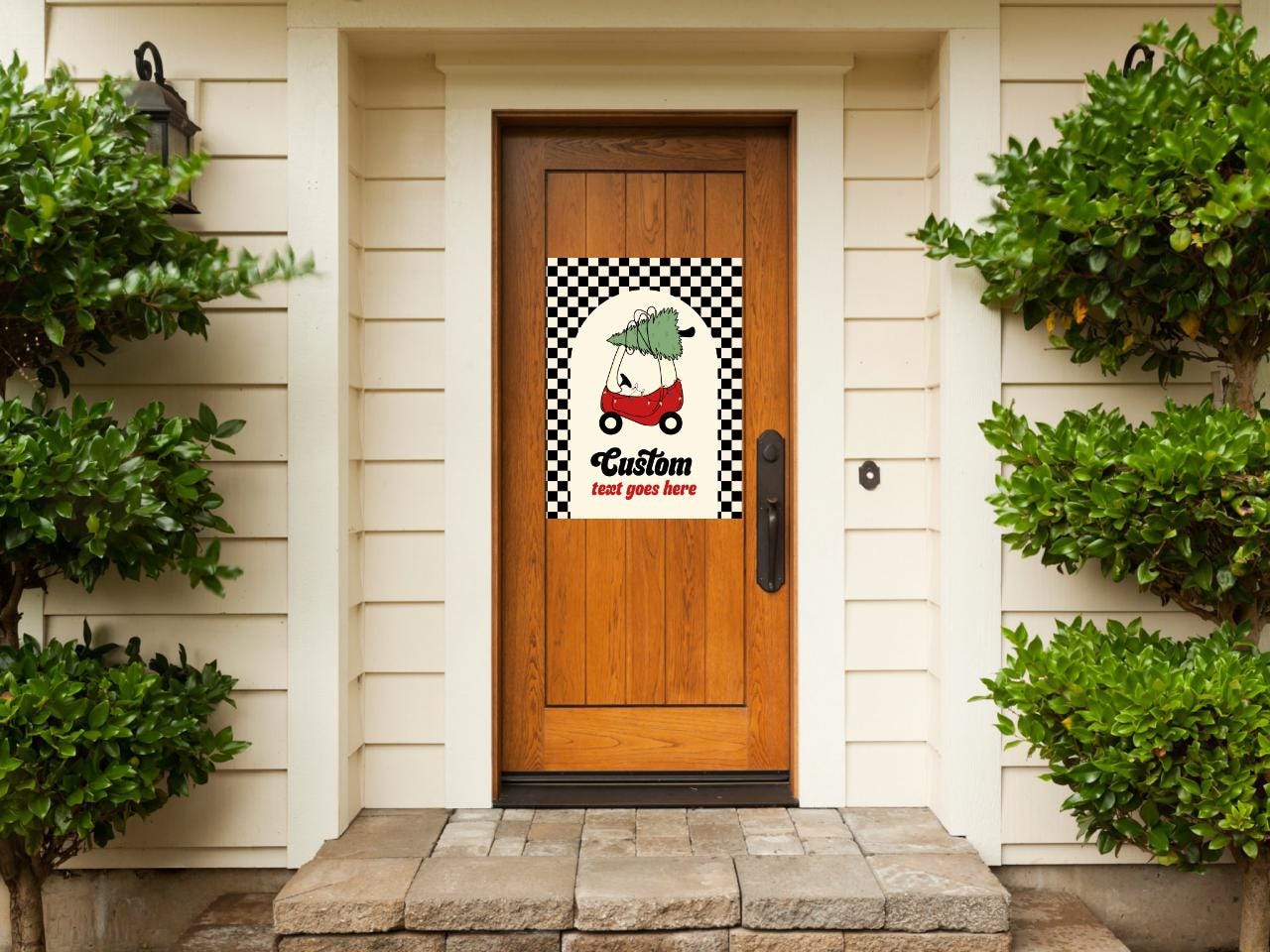 Checkered Christmas Tree Car Birthday Sign - Editable Red Toy Car Party Sign - Oh What Fun First Birthday Party Sign Template