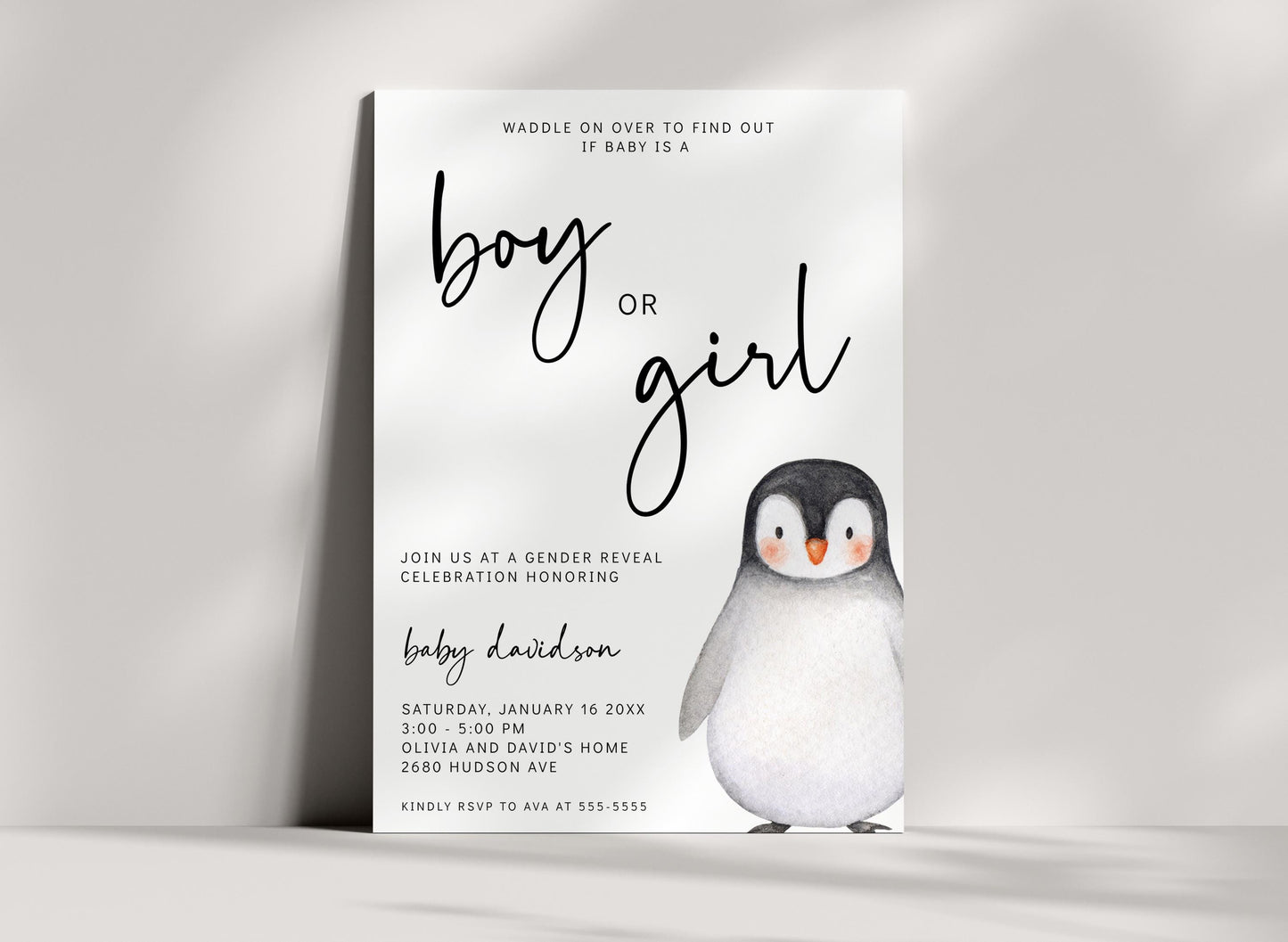 Penguin Birthday Banner - Editable Bunting, Winter Birthday or Baby Shower Decorations Printable - Template