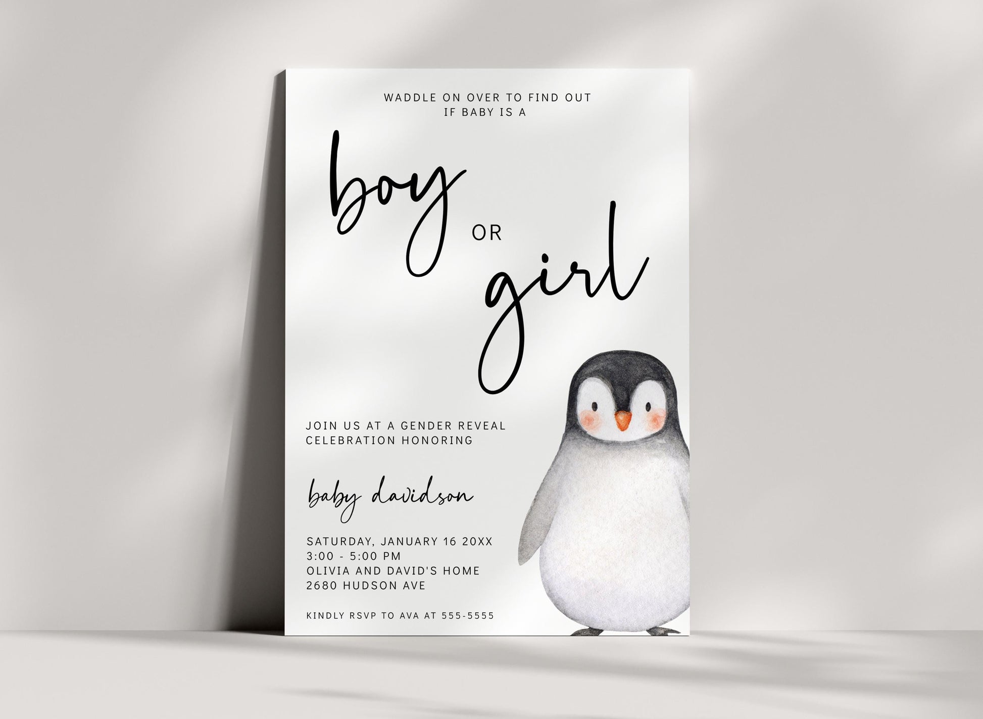 Penguin Birthday Banner - Editable Bunting, Winter Birthday or Baby Shower Decorations Printable - Template