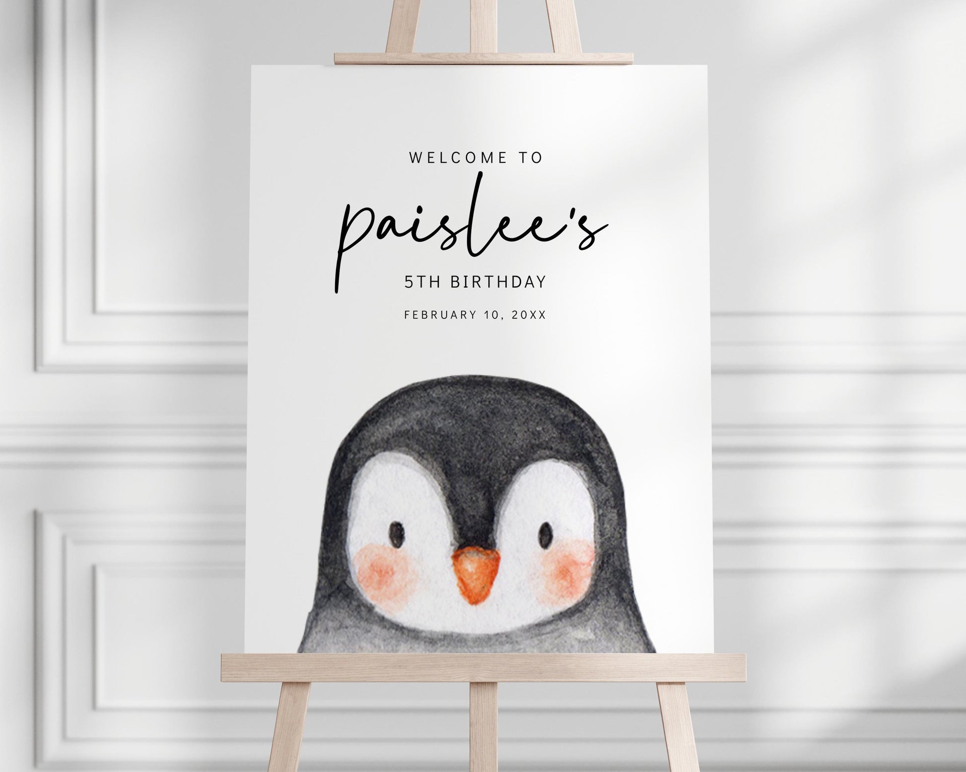 Penguin Birthday Banner - Editable Bunting, Winter Birthday or Baby Shower Decorations Printable - Template