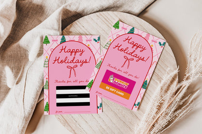 Pink Bow Christmas Gift Card Holder - Printable Holiday Card (Instant Download) - Girl Christmas Present - Teacher Gift