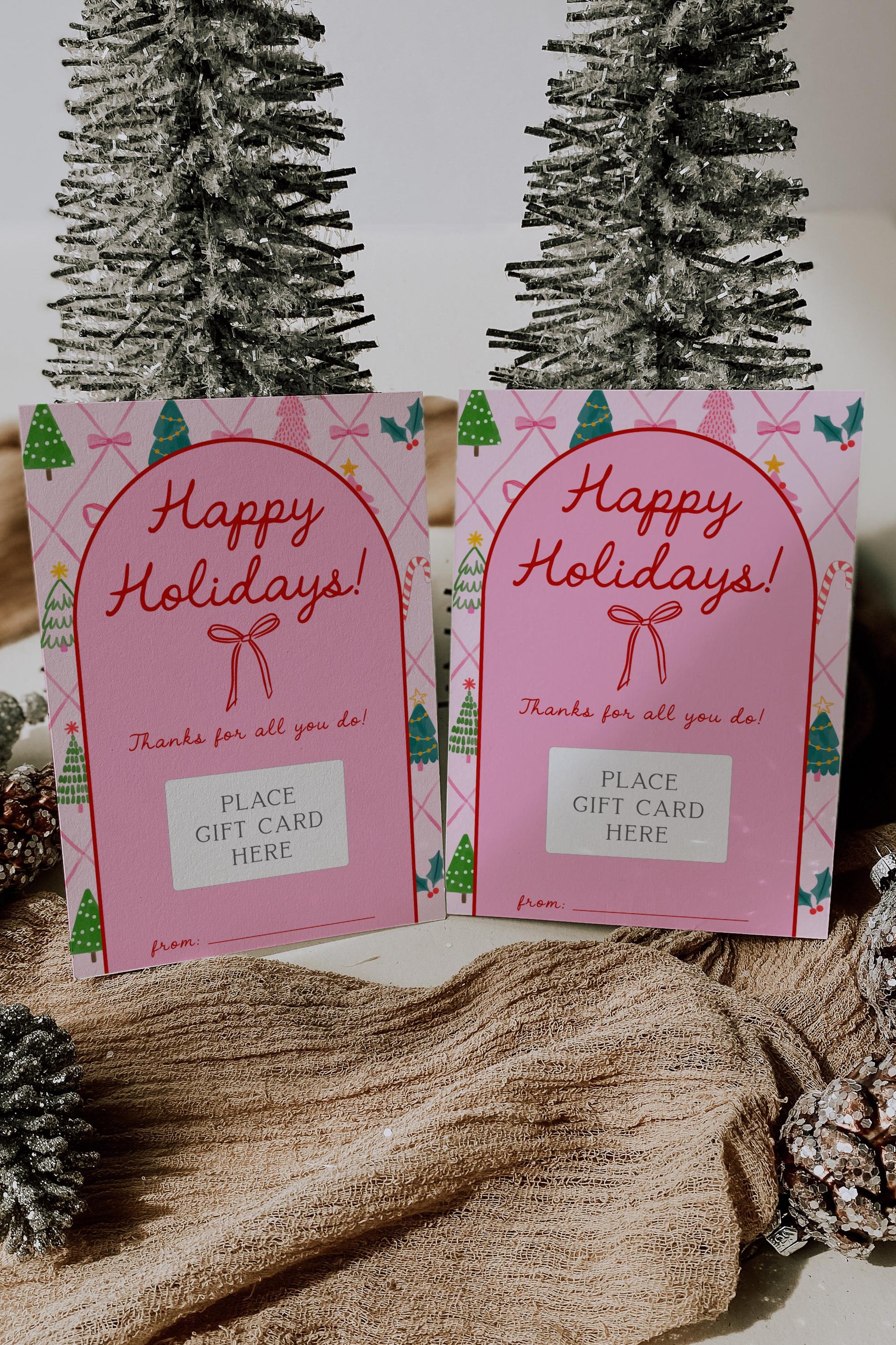 Pink Bow Christmas Gift Card Holder - Printable Holiday Card (Instant Download) - Girl Christmas Present - Teacher Gift