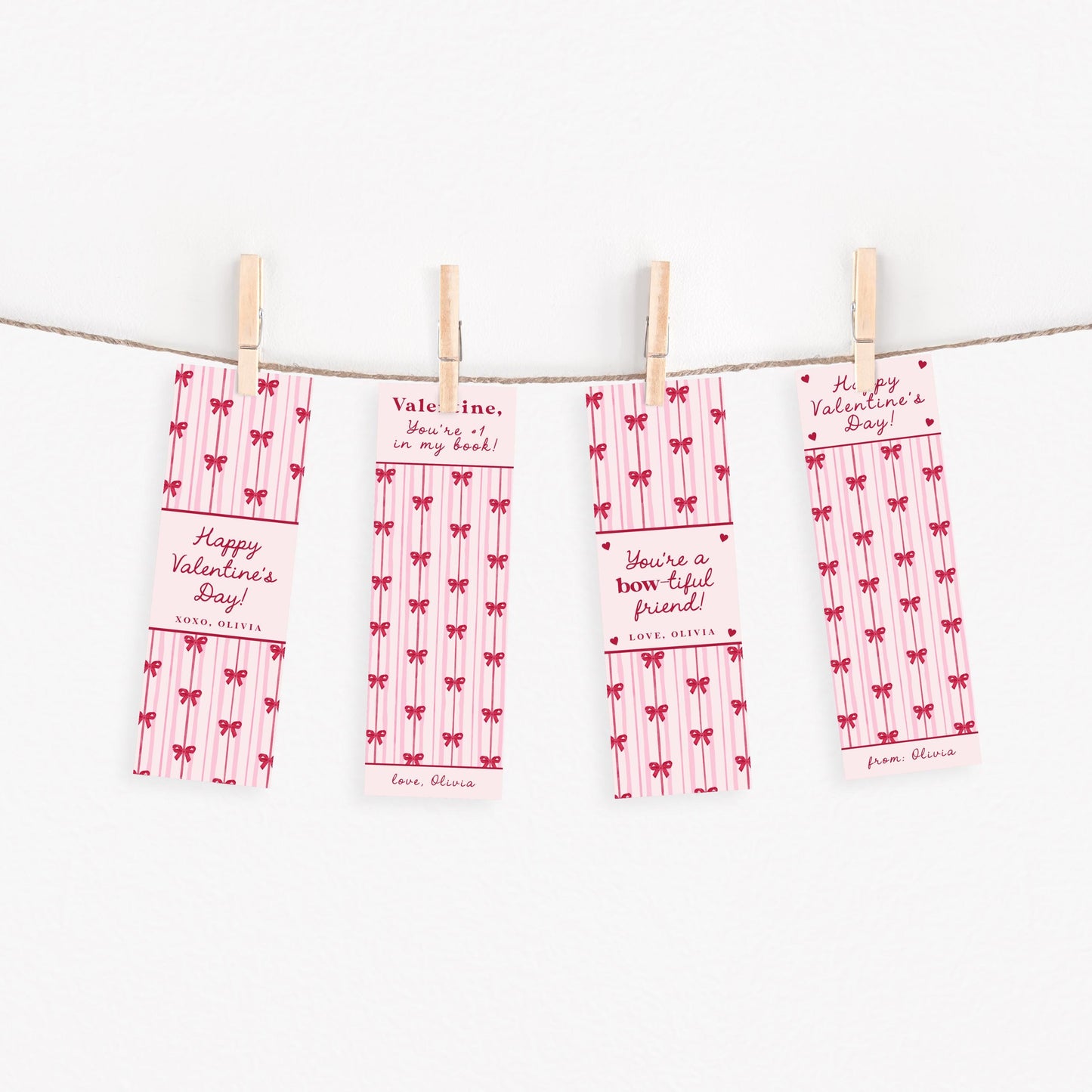 Bow Valentine Bookmark Printable, Coquette Classroom Valentines, Pink Bow Valentine Card, Editable Valentine Exchange for Girls