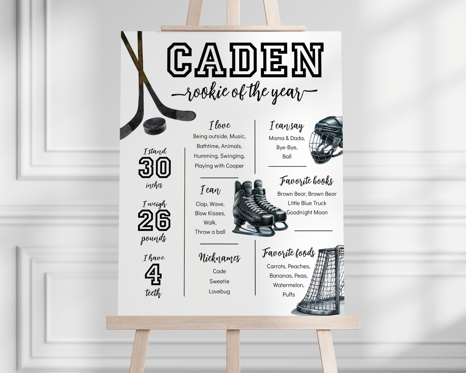 Editable Hockey Sign Template, Hockey Party Sign, Custom Hockey Birthday Sign, Corjl Instant Download, Sports Party Printable 8x10