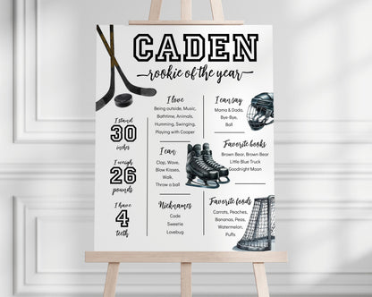 Editable Hockey Sign Template, Hockey Party Sign, Custom Hockey Birthday Sign, Corjl Instant Download, Sports Party Printable 8x10