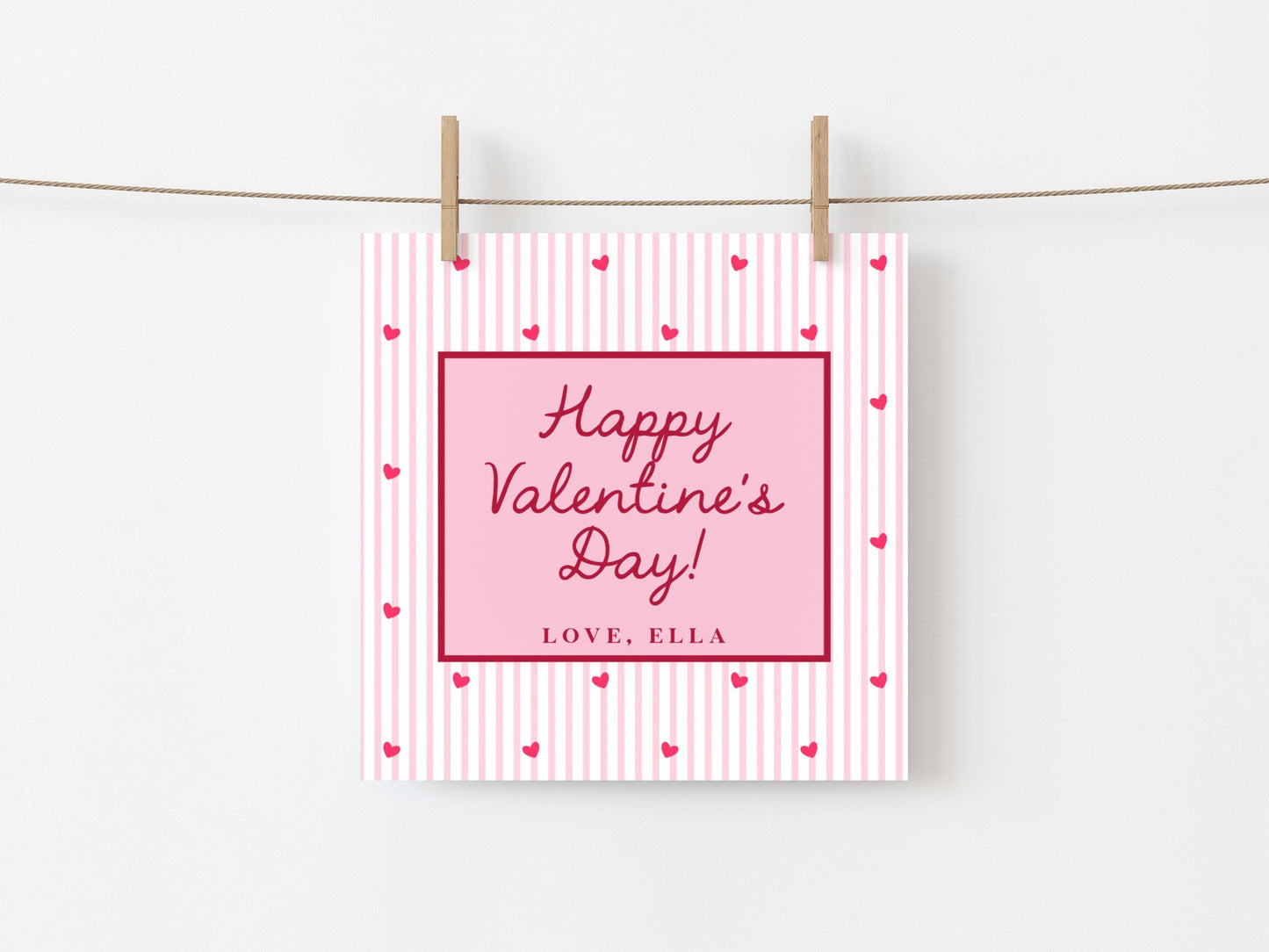 Valentine Pencil Tag Editable Template | Heart & Stripe Valentine Classroom Candy Bag Sticker