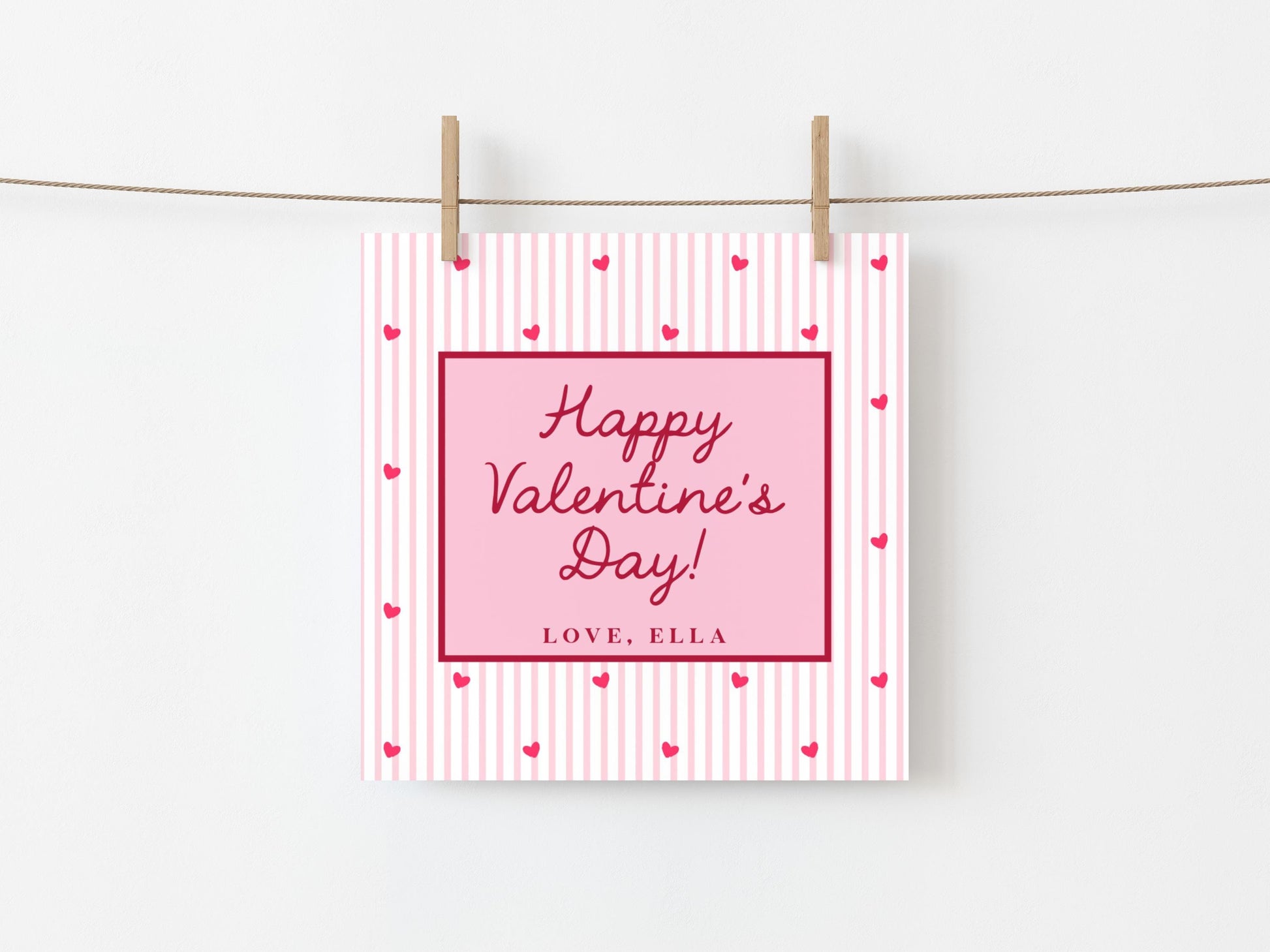 Valentine Pencil Tag Editable Template | Heart & Stripe Valentine Classroom Candy Bag Sticker