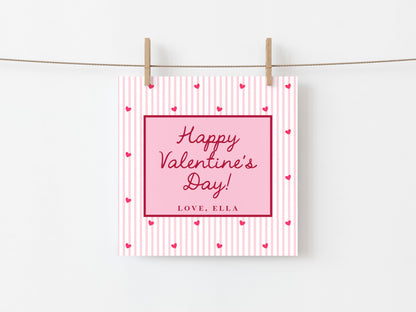 Valentine Pencil Tag Editable Template | Heart & Stripe Valentine Classroom Candy Bag Sticker