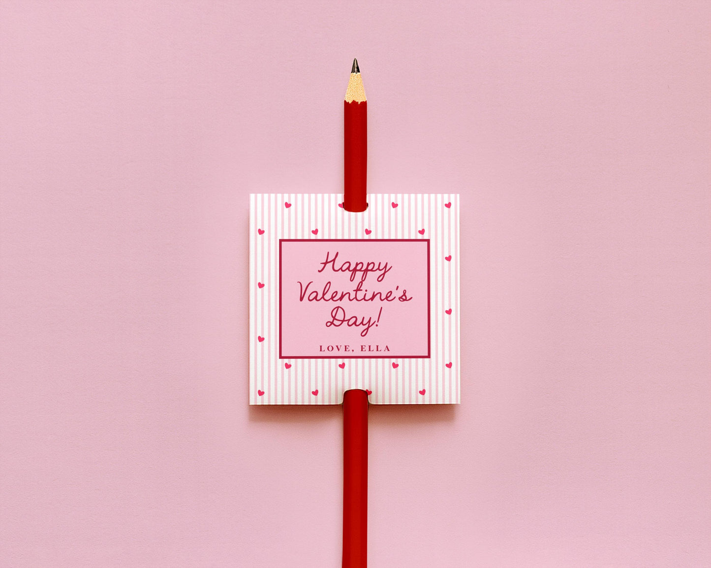 Valentine Tag Editable Template | Heart & Stripe Valentine Classroom Candy Bag Sticker | Pencil Valentine Square Tag from Girl