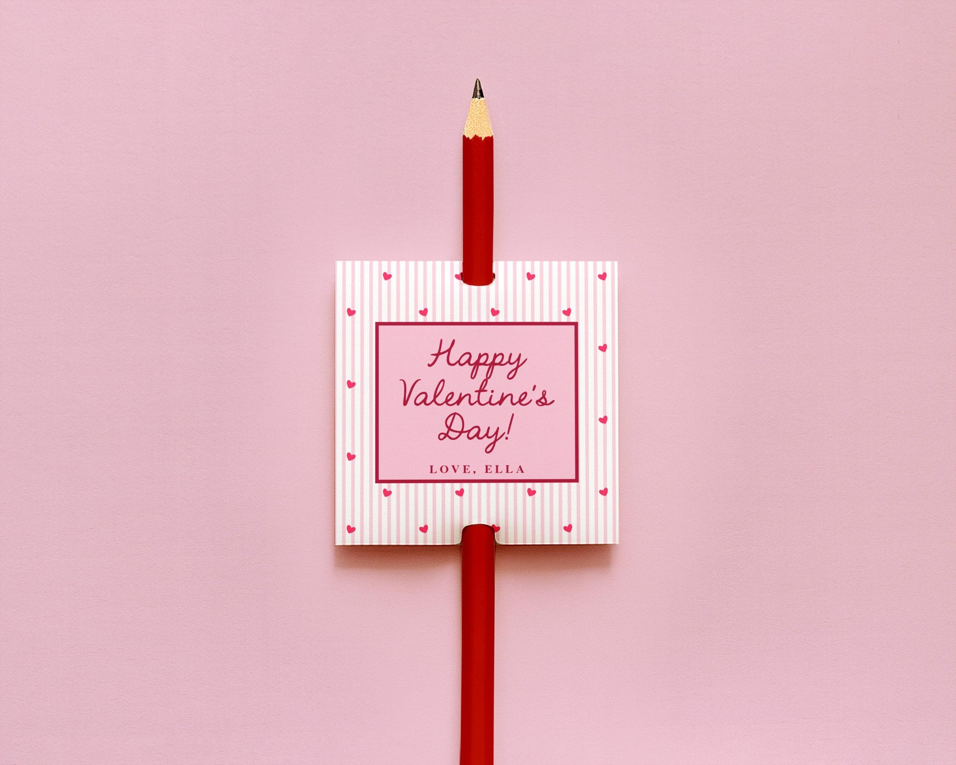Valentine Tag Editable Template | Heart & Stripe Valentine Classroom Candy Bag Sticker | Pencil Valentine Square Tag from Girl