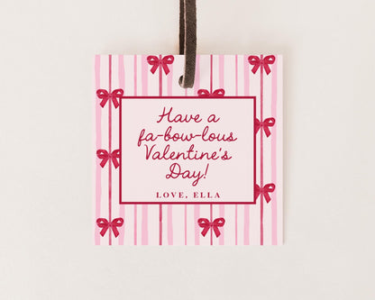 Bow Valentine Tag Editable Template | Punny Valentine Classroom Candy Bag Sticker | Pencil Coquette Valentine