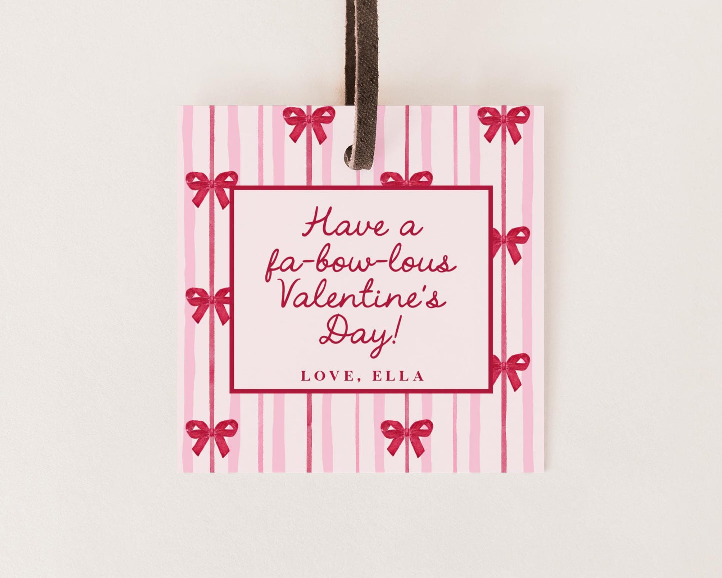 Coquette Bow Valentine Card Editable Template | Personalized Valentine Popcorn Bag Tag or Sticker Printable