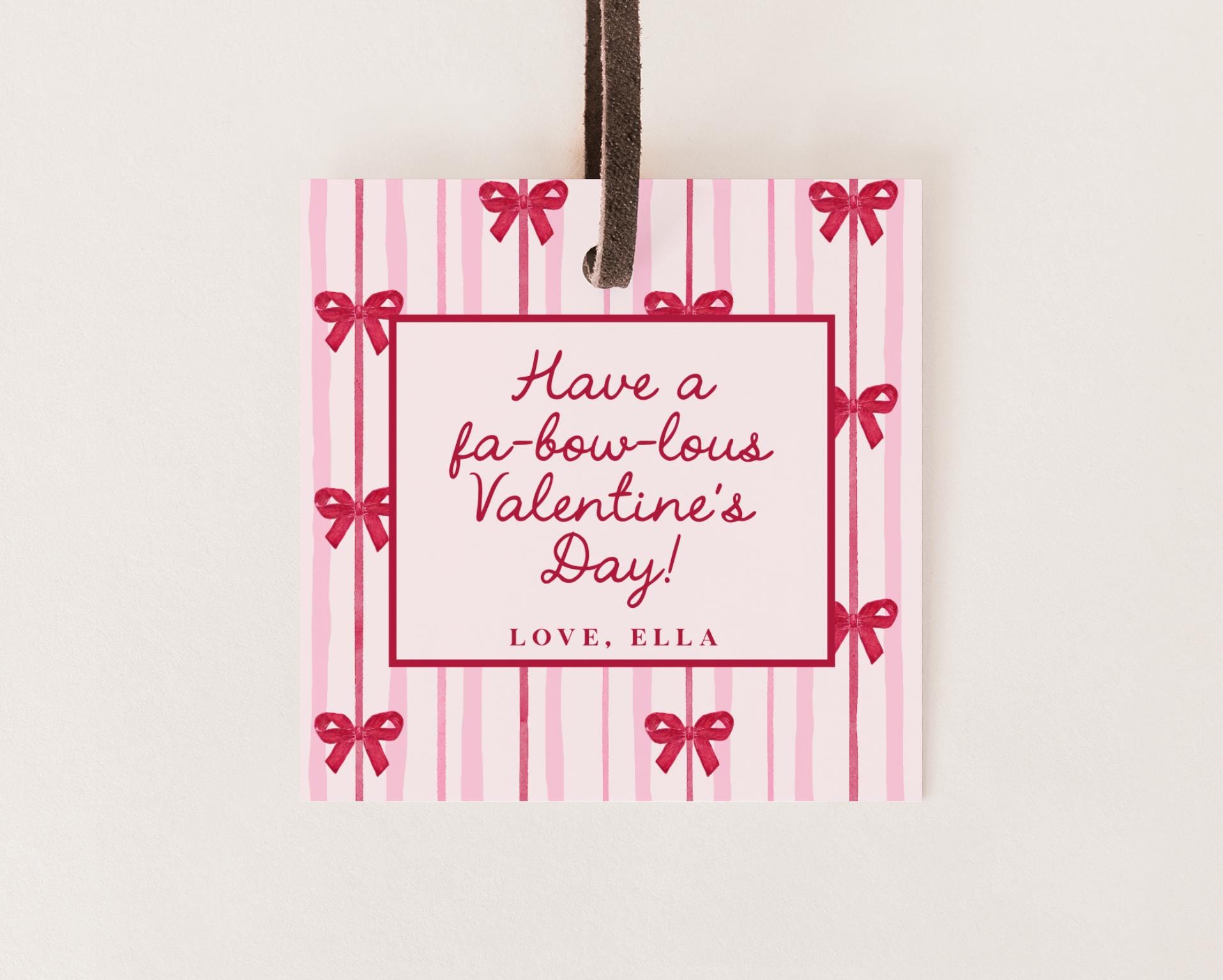 Coquette Bow Valentine Card Editable Template | Personalized Valentine Popcorn Bag Tag or Sticker Printable