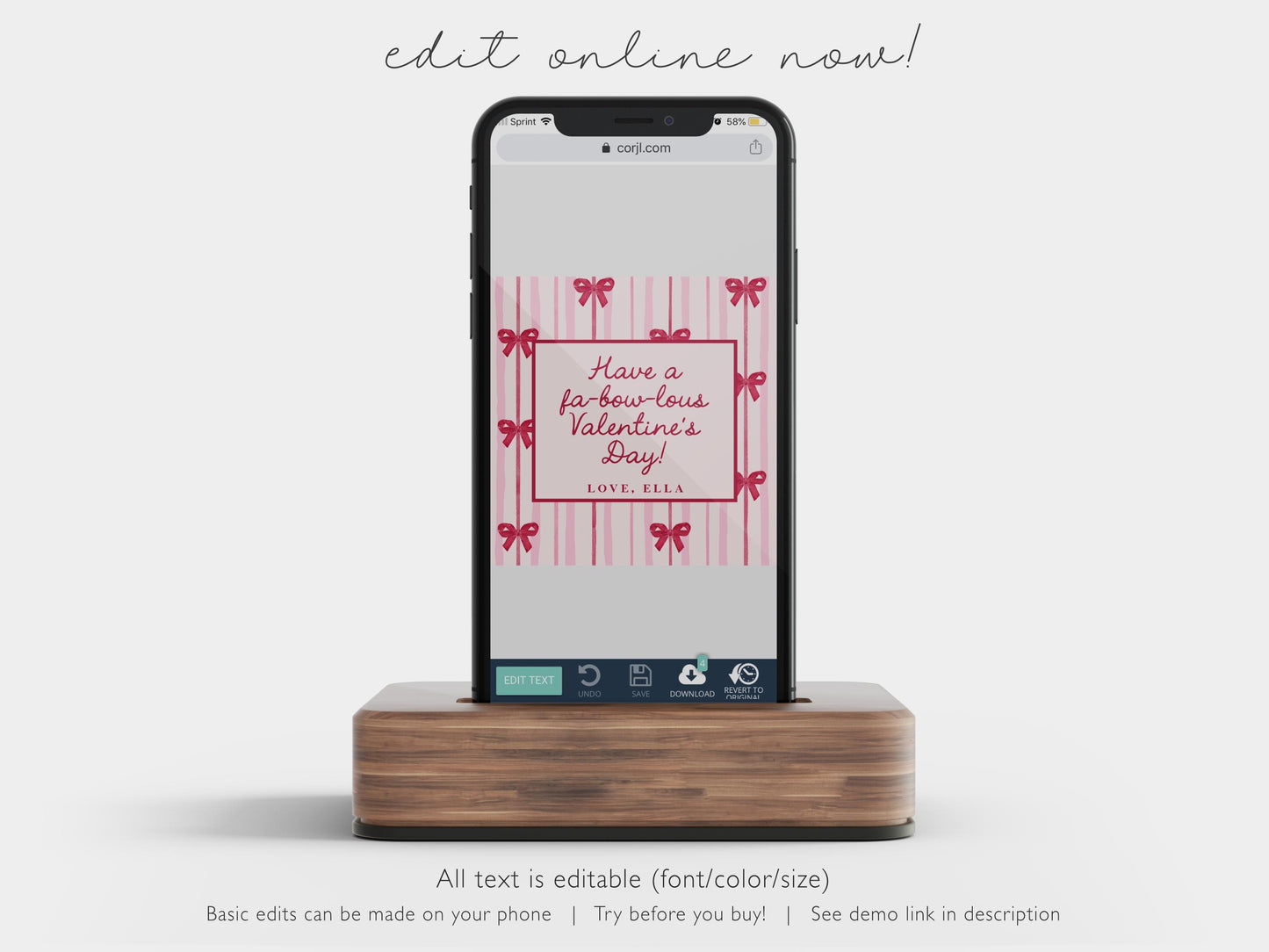 Bow Valentine Tag Editable Template | Punny Valentine Classroom Candy Bag Sticker | Pencil Coquette Valentine