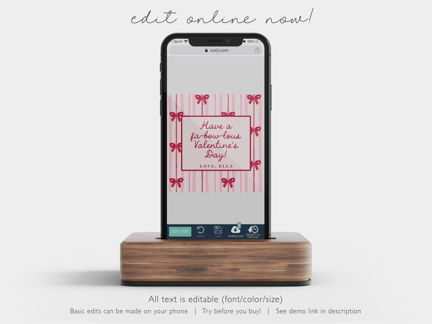 Coquette Bow Valentine Card Editable Template | Personalized Valentine Popcorn Bag Tag or Sticker Printable