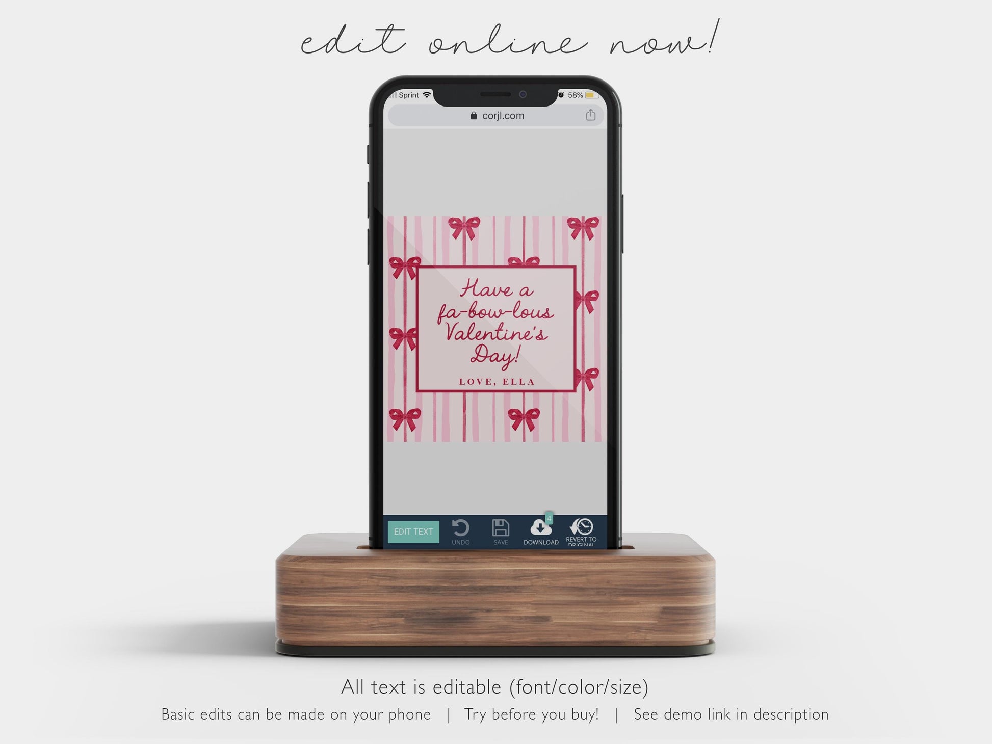 Coquette Bow Valentine Card Editable Template | Personalized Valentine Popcorn Bag Tag or Sticker Printable