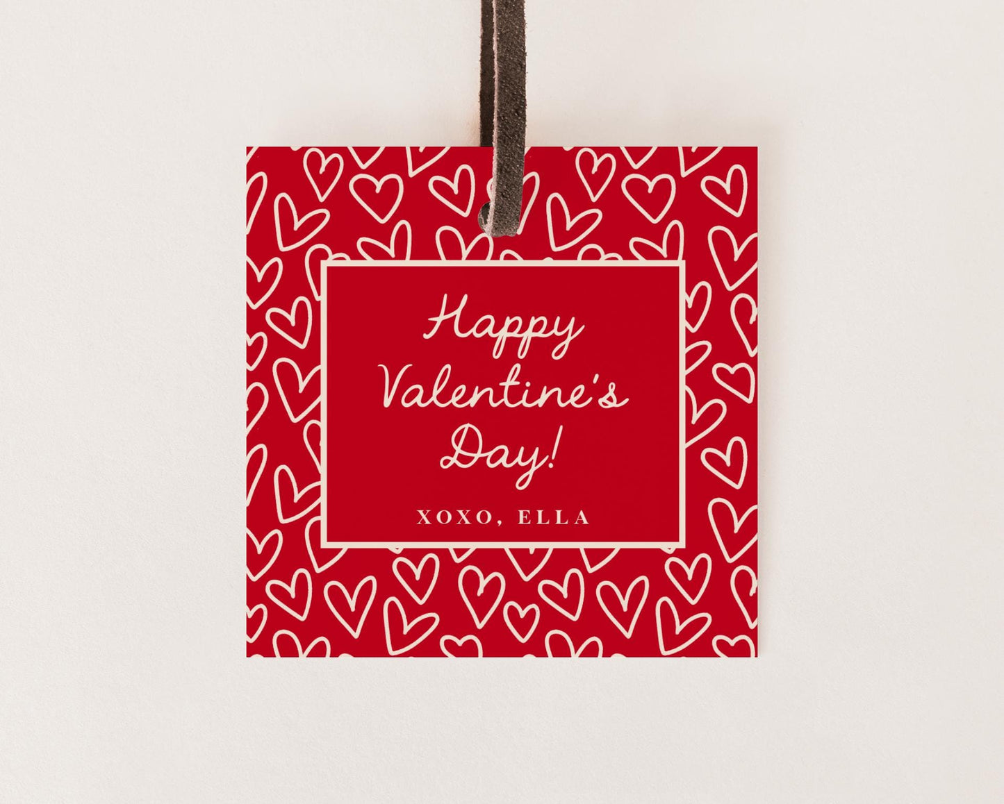 Valentine Card Tag Editable Template | Personalized Red Hearts Valentine Gift Printable