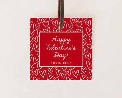 Valentine Card Tag Editable Template | Personalized Red Hearts Valentine Gift Printable