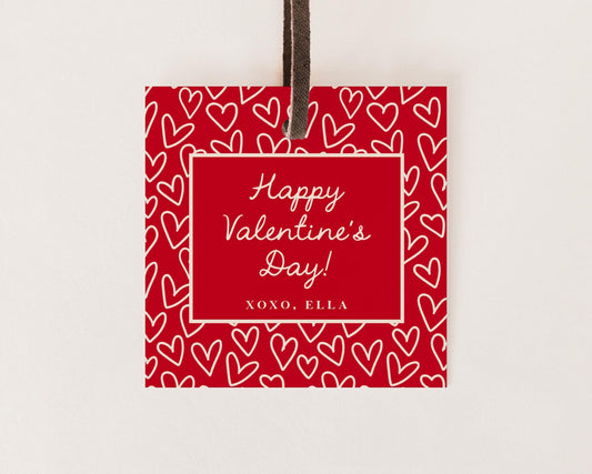 Valentine Card Tag Editable Template | Personalized Red Hearts Valentine Gift Printable
