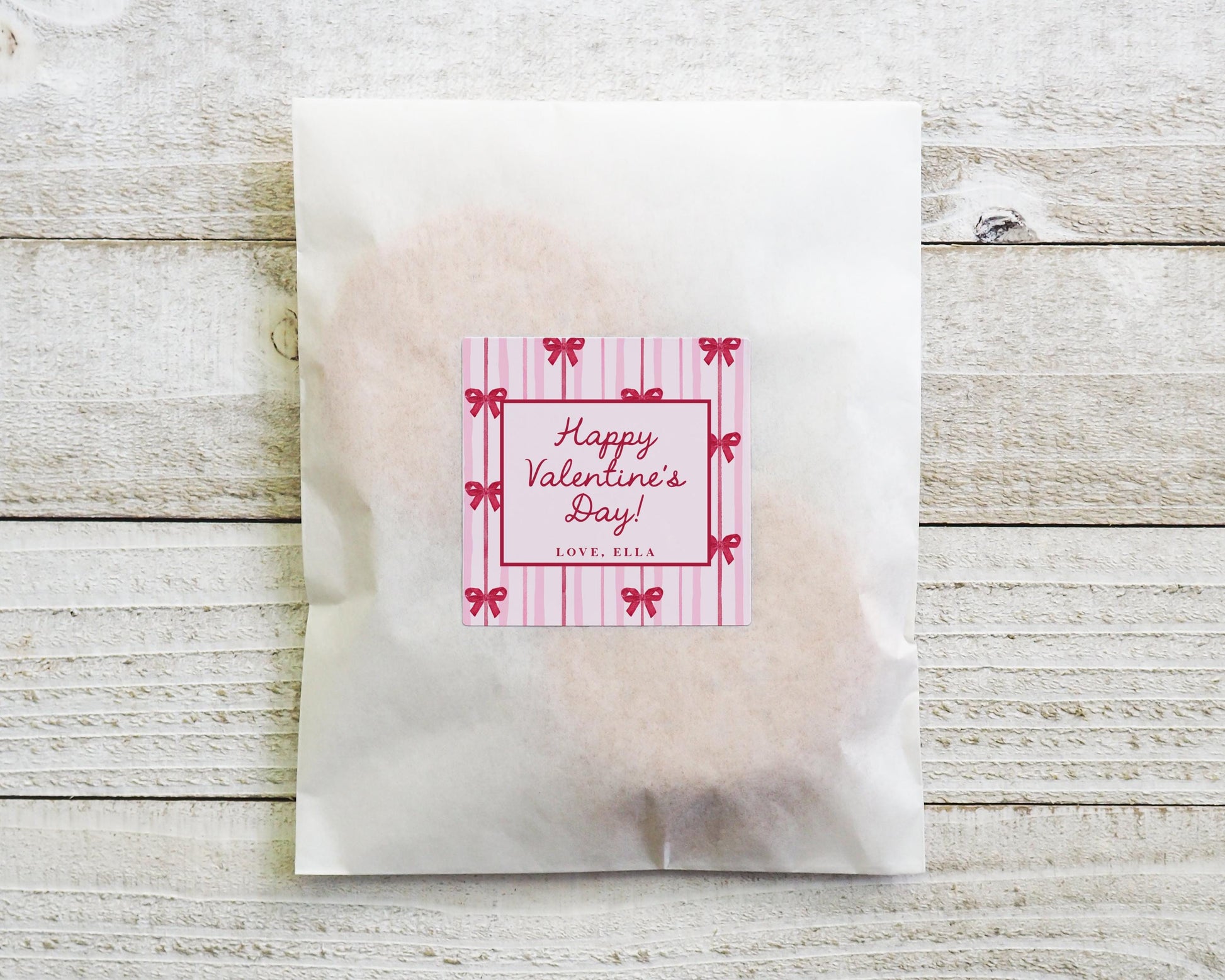 Coquette Bow Valentine Card Editable Template | Personalized Valentine Popcorn Bag Tag or Sticker Printable