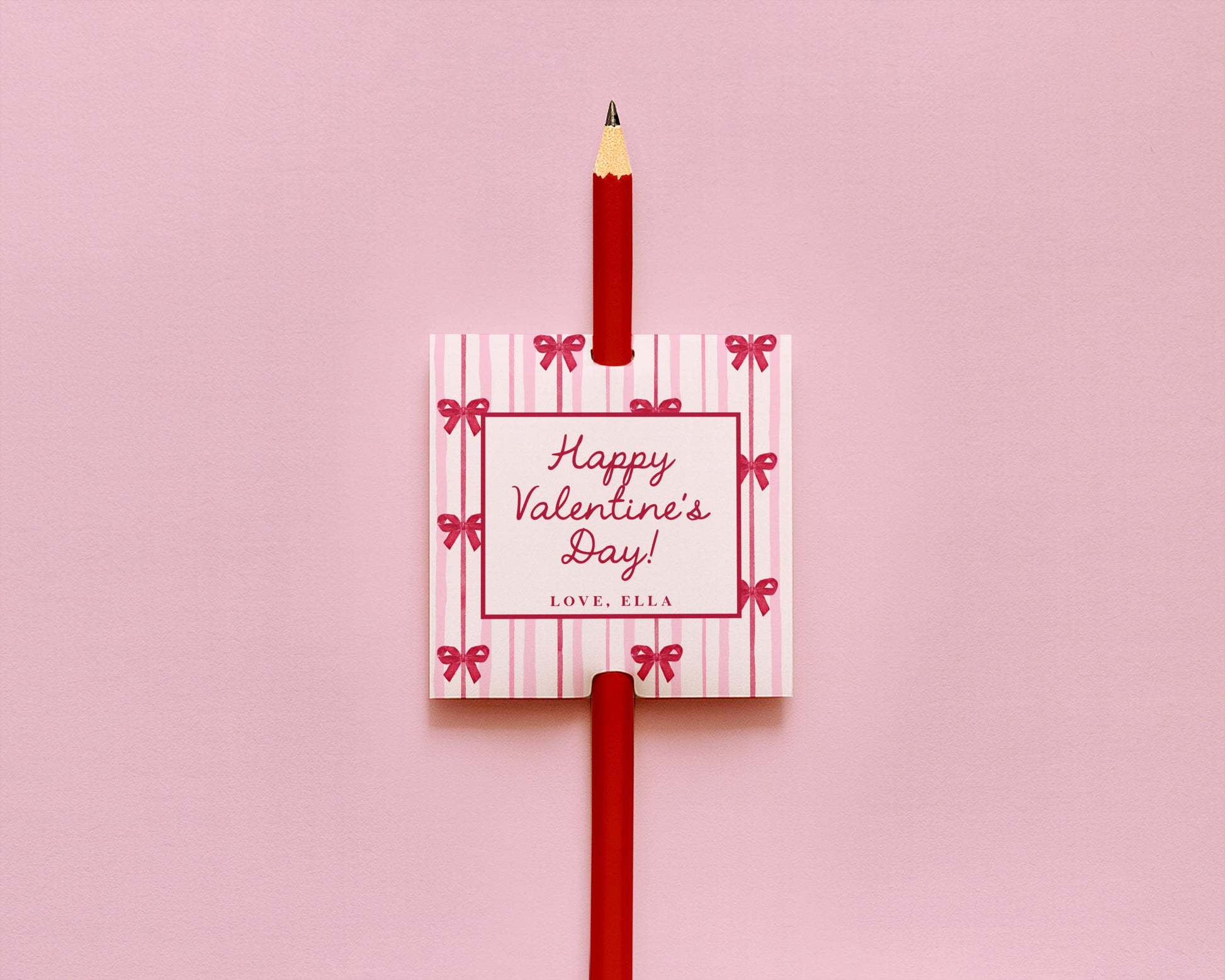 Coquette Bow Valentine Card Editable Template | Personalized Valentine Popcorn Bag Tag or Sticker Printable