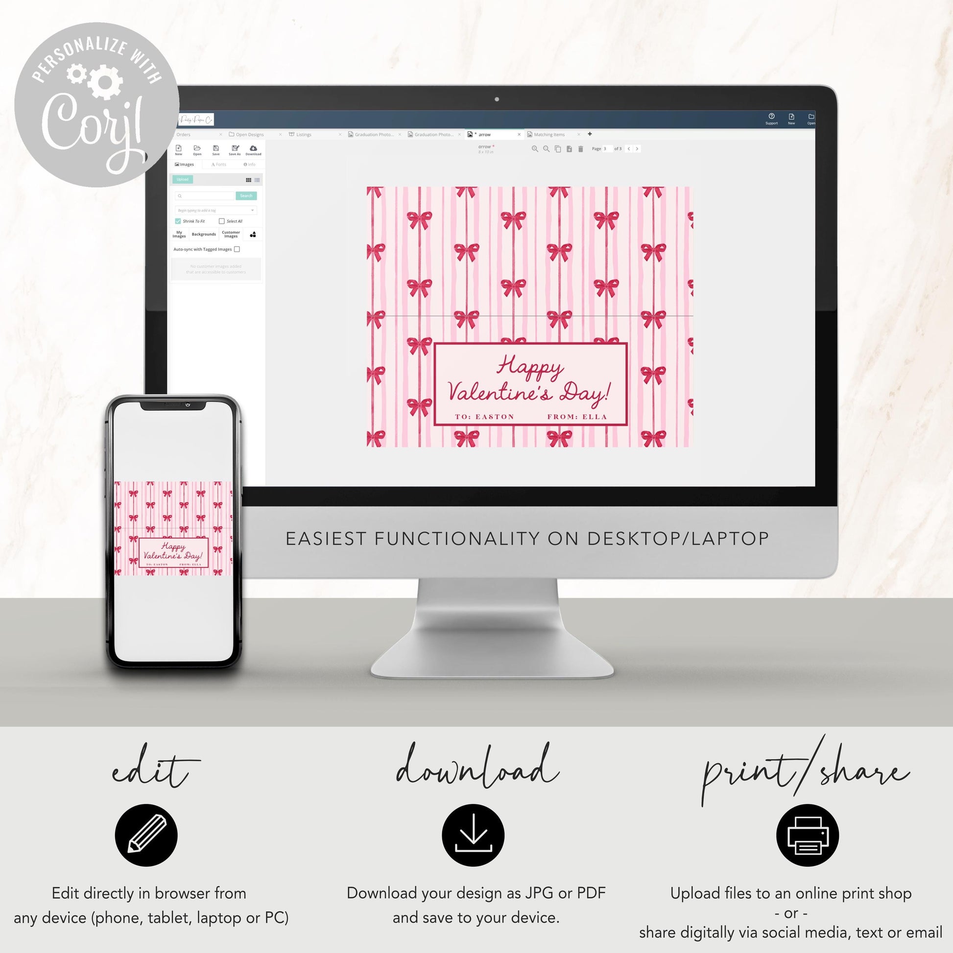 Bow Valentine Candy Bag Printable | Editable Template | Personalized Valentine Bag Topper