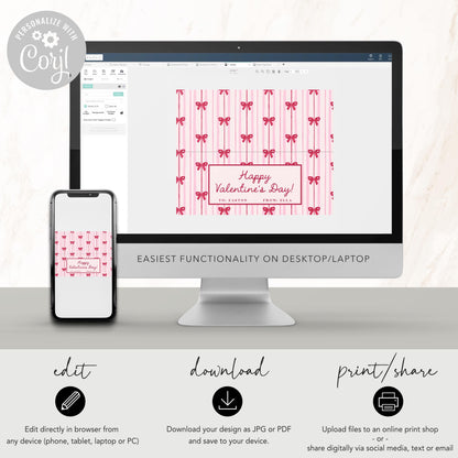 Bow Valentine Candy Bag Printable | Editable Template | Personalized Valentine Bag Topper