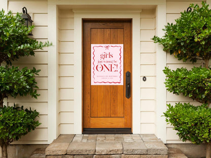 Girls Just Wanna Be ONE Welcome Sign, Pink Bow First Birthday, Girl 1st Birthday Welcome Poster, Editable Template, Blush Red Bow Decor