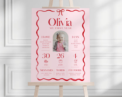 Editable Girls Just Wanna Be ONE Photo Banner, 12 Month Pink Bow First Birthday Decor