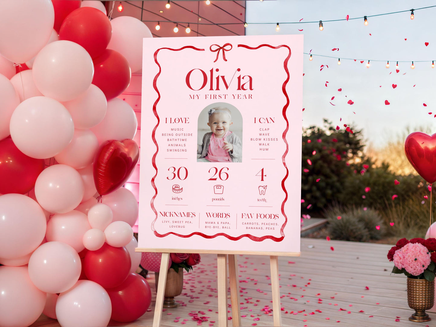 Girls Just Wanna Be ONE Milestone Board, Pink Bow First Birthday Stats Poster, My First Year Editable Sign Template