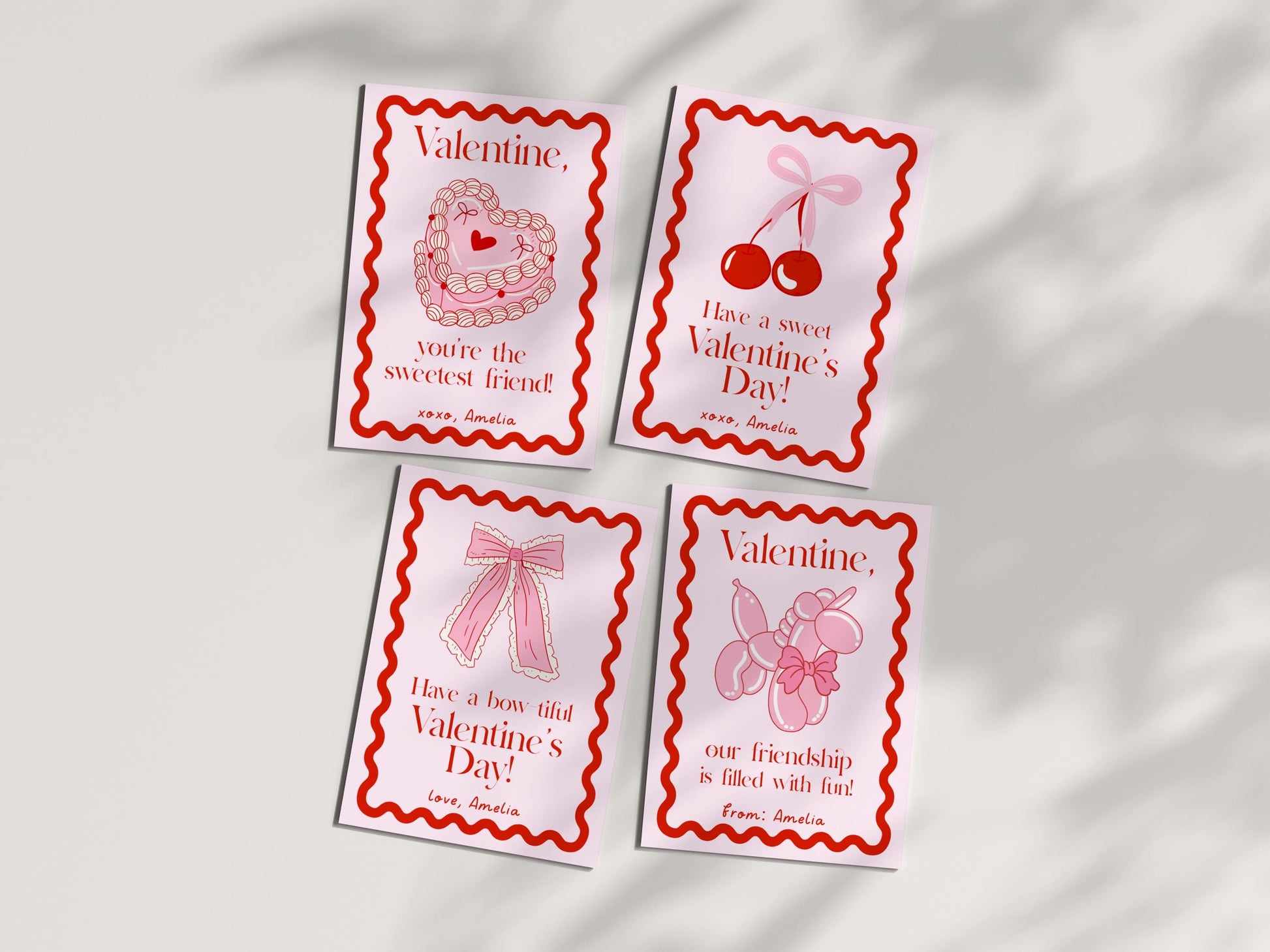 Girly Valentine - Coquette Bow Valentine Card, Editable Template - Cherry Aesthetic School Valentine Card - Printable Valentine for Girls