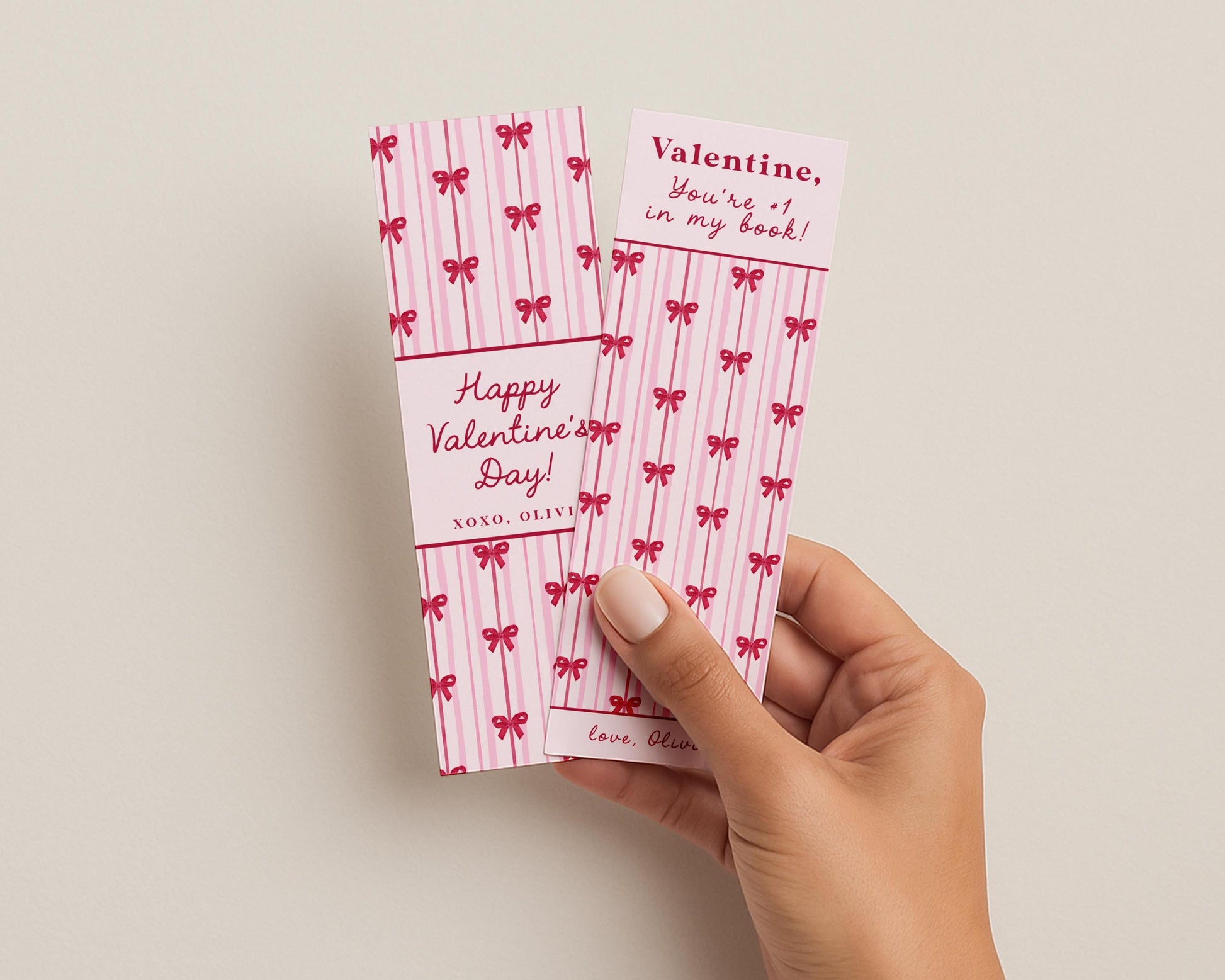 Bow Valentine Bookmark Printable, Coquette Classroom Valentines, Pink Bow Valentine Card, Editable Valentine Exchange for Girls
