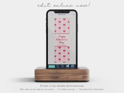 Bow Valentine Bookmark Printable, Coquette Classroom Valentines, Pink Bow Valentine Card, Editable Valentine Exchange for Girls