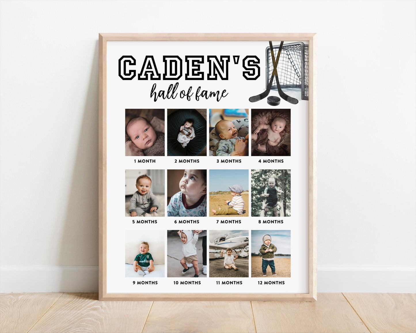 Hockey 1st Birthday Photo Collage Poster, Hall of Fame Board, Editable Sign Template