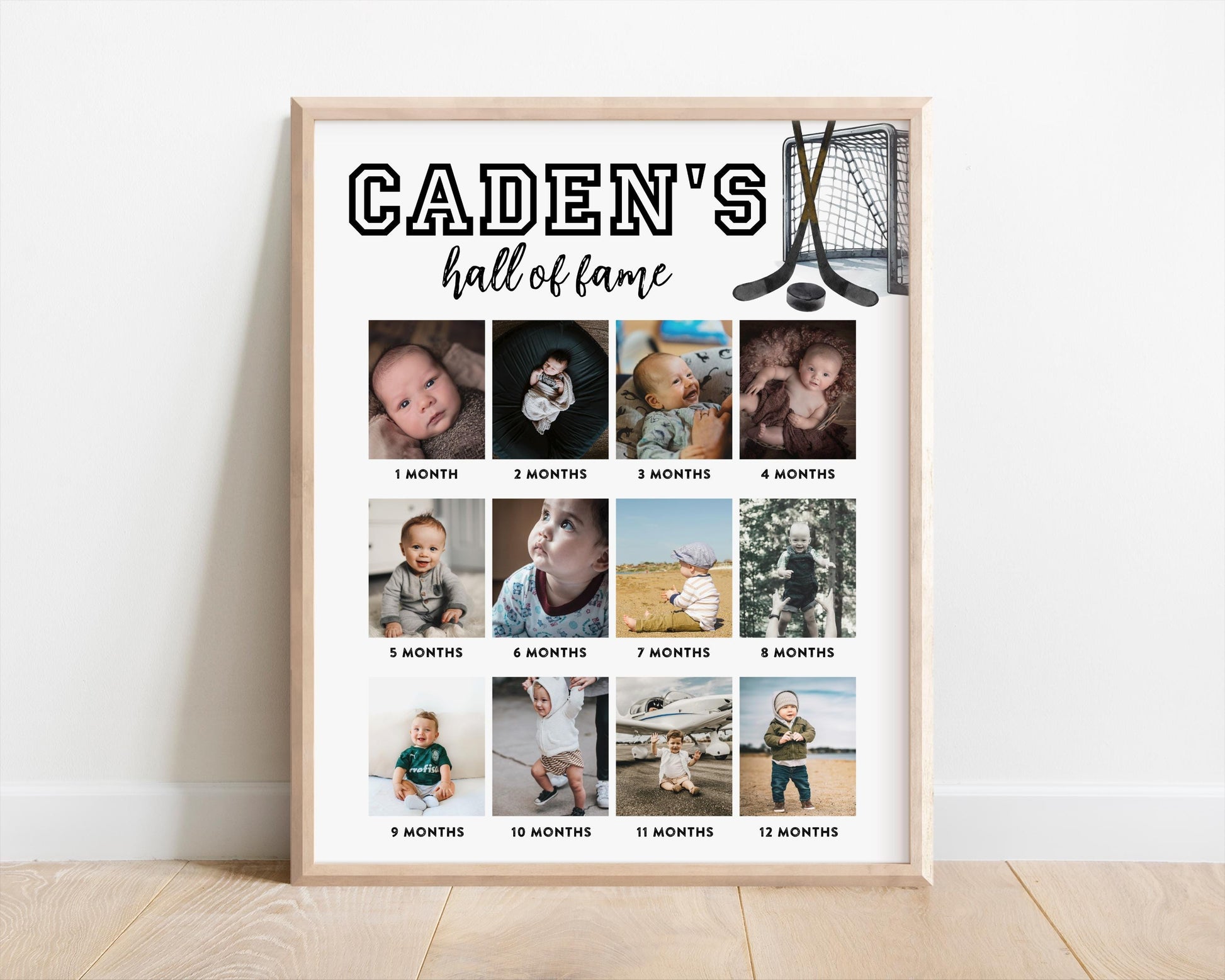 Hockey 1st Birthday Photo Collage Poster, Hall of Fame Board, Editable Sign Template