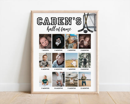 Hockey 1st Birthday Photo Collage Poster, Hall of Fame Board, Editable Sign Template