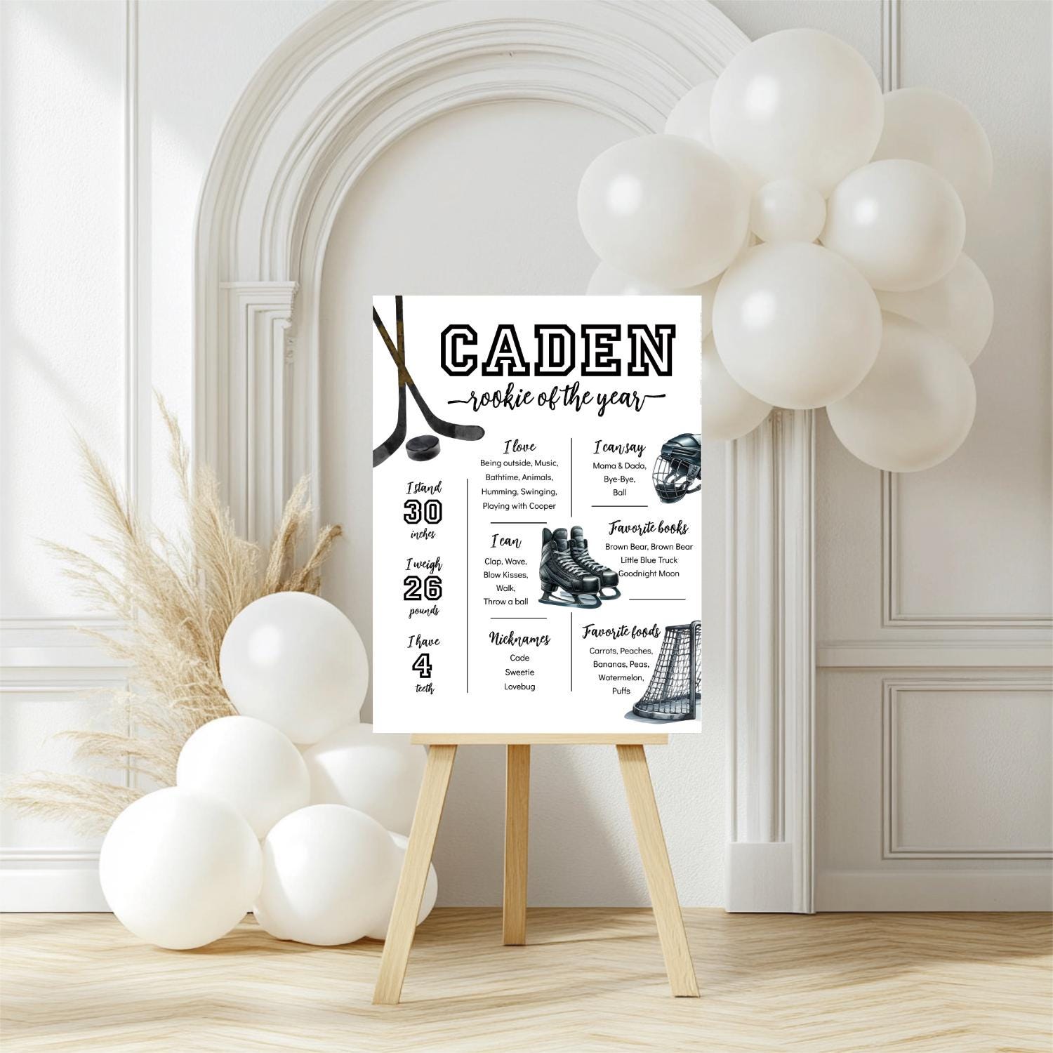 Hockey Milestone Board - 1st Birthday Stats Poster - Ice Hockey Rookie of the Year Sign - Editable Template