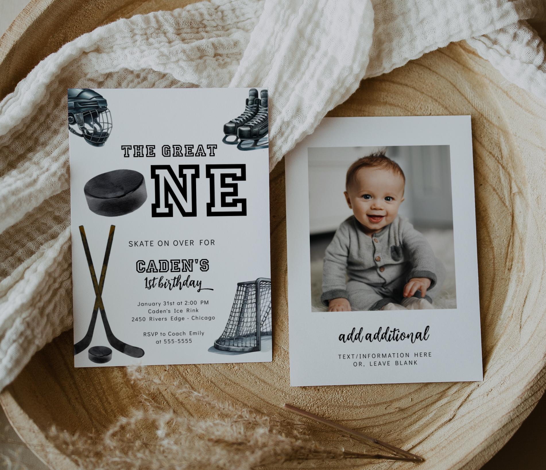 Hockey First Birthday Party Decor - The Great One Hockey Sign - Personalized Ice Hockey Sign for 1st Birthday - Editable Template