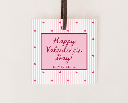 Valentine Tag Editable Template | Heart & Stripe Valentine Classroom Candy Bag Sticker | Pencil Valentine Square Tag from Girl