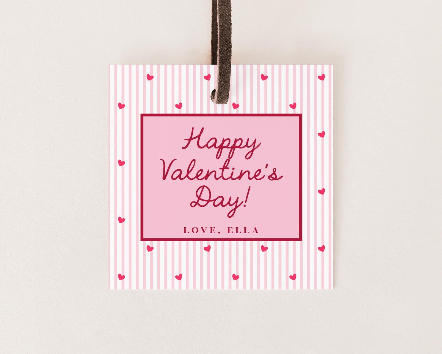 Valentine Pencil Tag Editable Template | Heart & Stripe Valentine Classroom Candy Bag Sticker