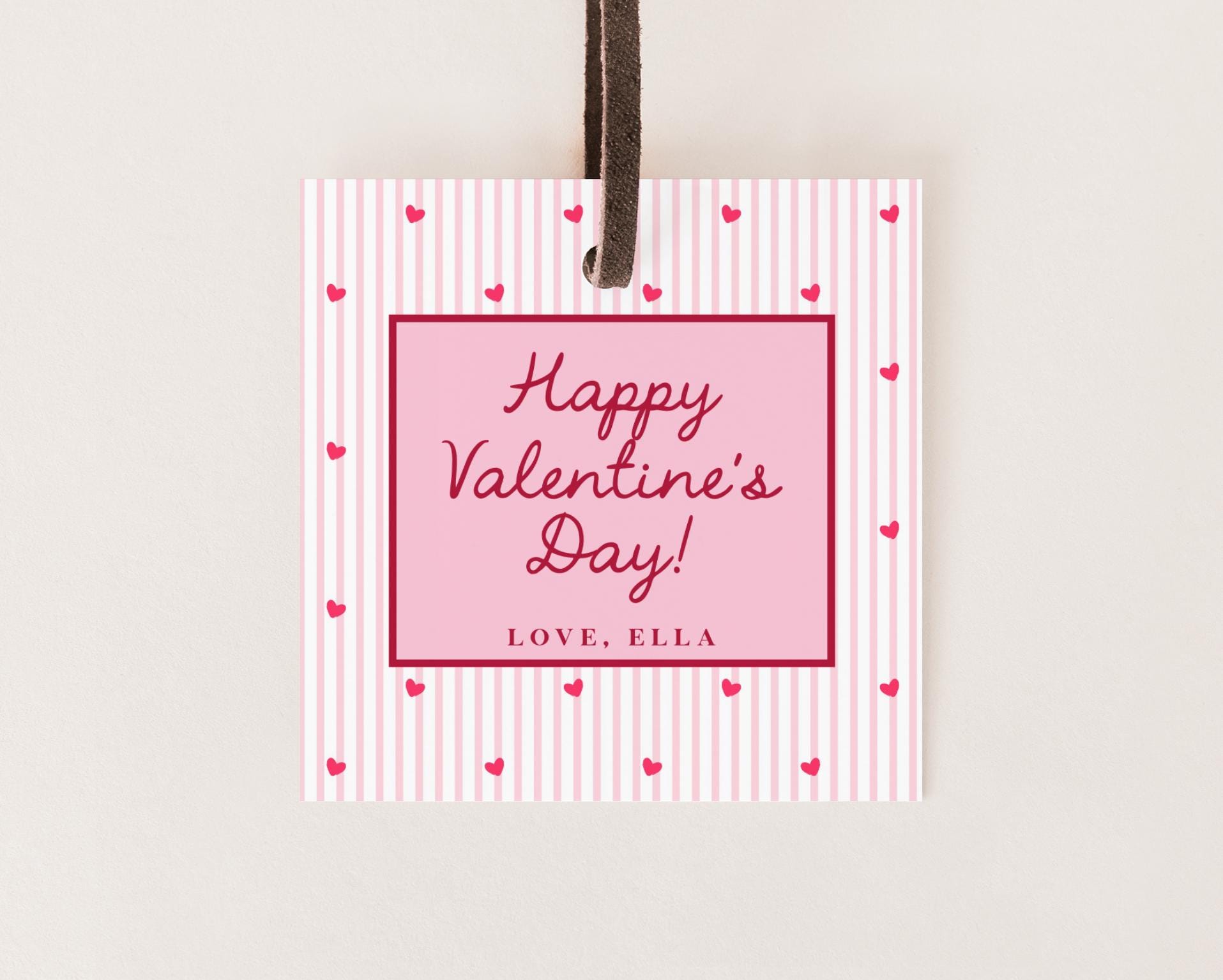 Valentine Pencil Tag Editable Template | Heart & Stripe Valentine Classroom Candy Bag Sticker