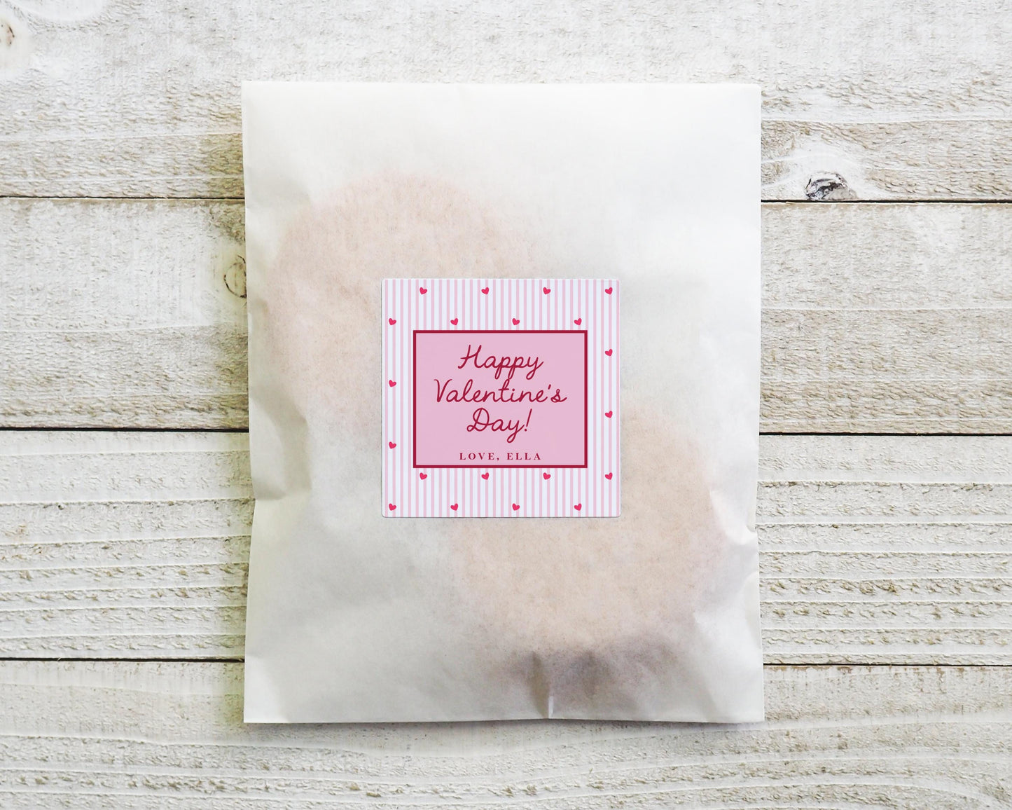 Valentine Pencil Tag Editable Template | Heart & Stripe Valentine Classroom Candy Bag Sticker