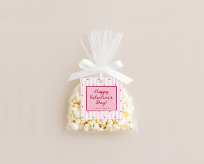 Valentine Pencil Tag Editable Template | Heart & Stripe Valentine Classroom Candy Bag Sticker