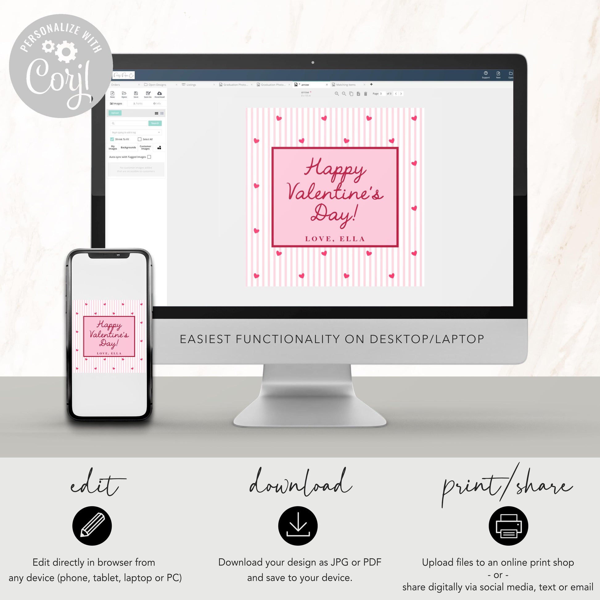 Valentine Tag Editable Template | Heart & Stripe Valentine Classroom Candy Bag Sticker | Pencil Valentine Square Tag from Girl