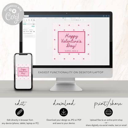 Valentine Tag Editable Template | Heart & Stripe Valentine Classroom Candy Bag Sticker | Pencil Valentine Square Tag from Girl