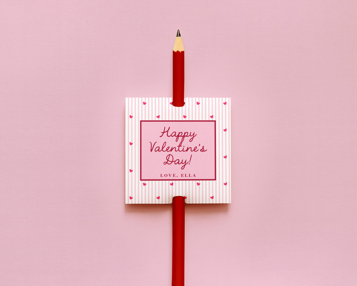 Valentine Pencil Tag Editable Template | Heart & Stripe Valentine Classroom Candy Bag Sticker