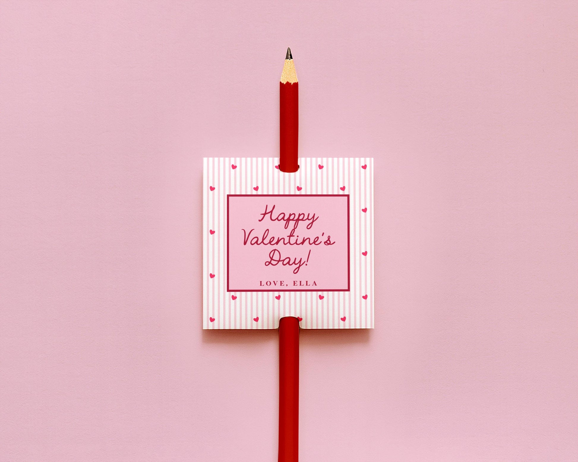 Valentine Pencil Tag Editable Template | Heart & Stripe Valentine Classroom Candy Bag Sticker