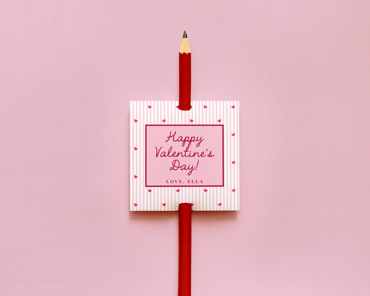 Valentine Pencil Tag Editable Template | Heart & Stripe Valentine Classroom Candy Bag Sticker