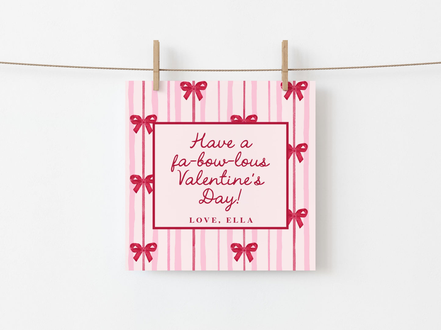 Coquette Bow Valentine Card Editable Template | Personalized Valentine Popcorn Bag Tag or Sticker Printable
