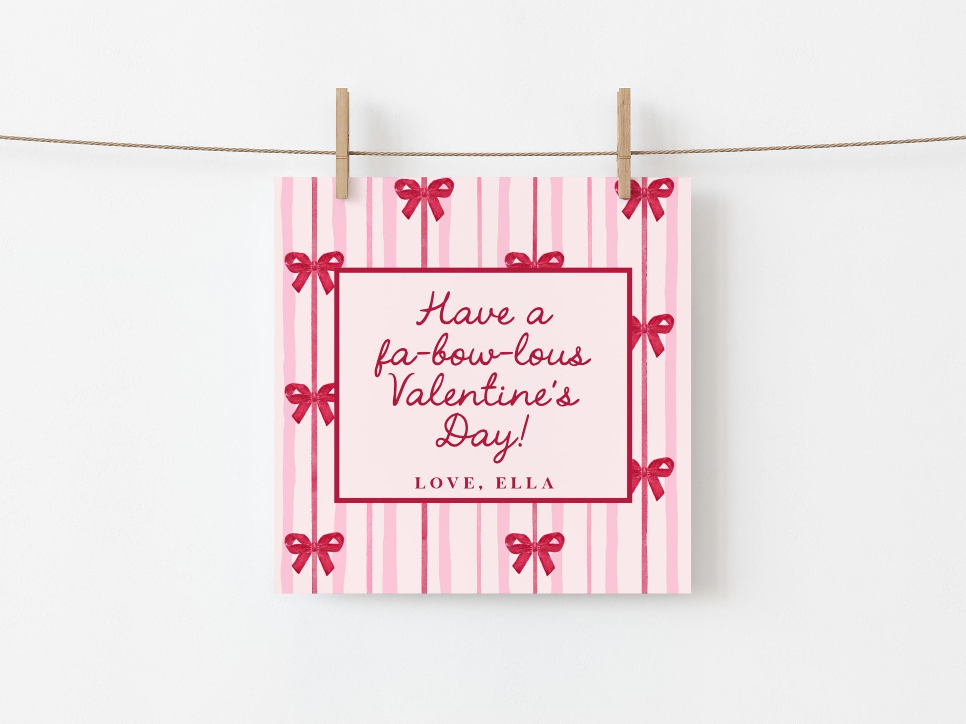 Coquette Bow Valentine Card Editable Template | Personalized Valentine Popcorn Bag Tag or Sticker Printable